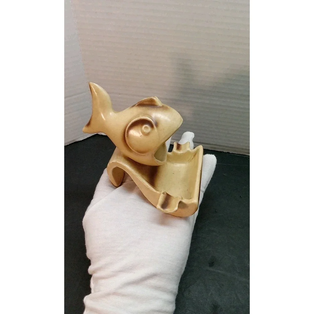 Vtg Whimsical Ceramic Fish Wide Mouth Ashtray Unique Shelf Decor Key Holder